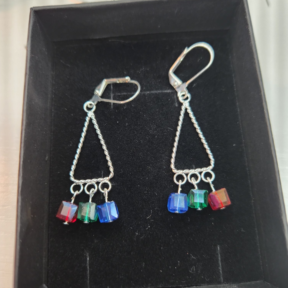 Elegant Silver Dangle Earrings with Multicolor Beads